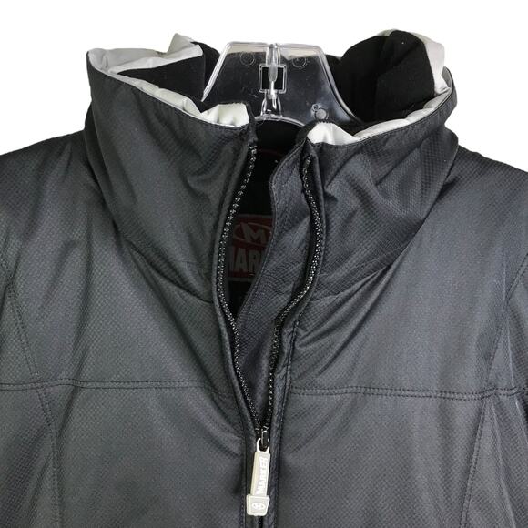 Marker Ski Jacket Women 8 Black Gray‎ Trim Hidden Hood Full Zip Pockets - Picture 4 of 7